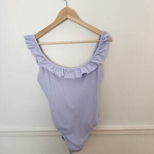 New J Crew One Piece Swimsuit 10 Womens Ruffle Scoop Back Light Purple Bathing